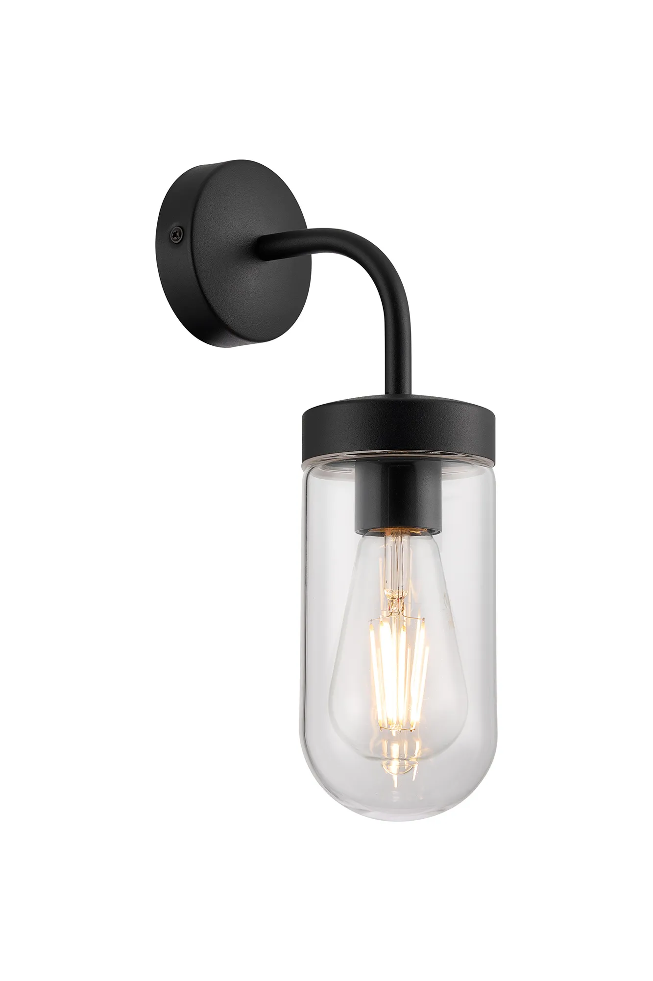 D1006BL  Mills Wall Lamp 1 x E27 IP44 Black/Clear Glass